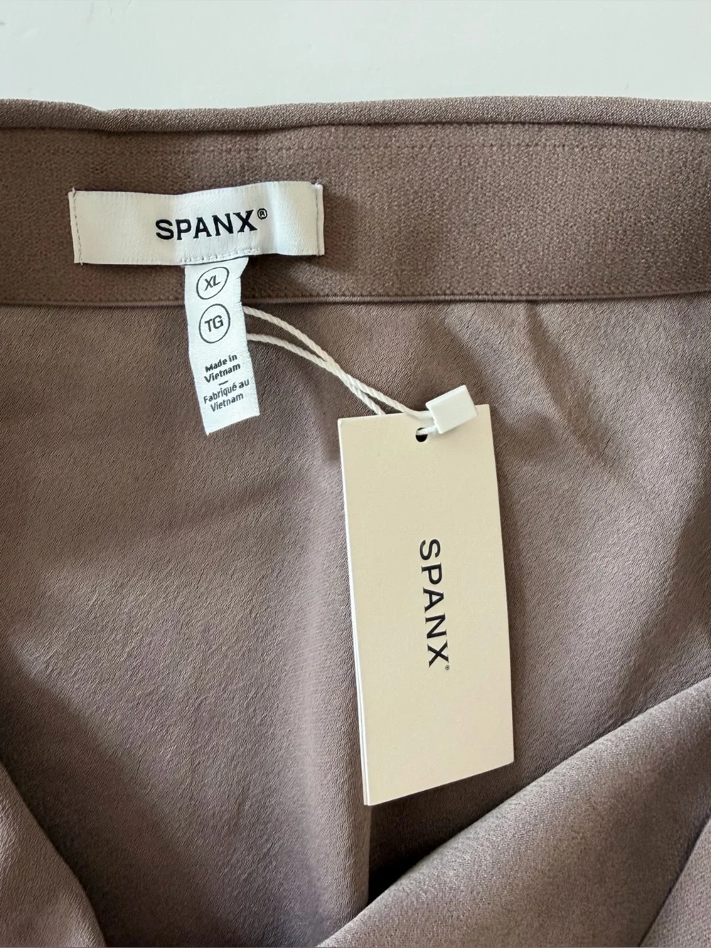Spanx Skirt Womens XL Taupe Smoke Asymmetric Crepe Midi New
